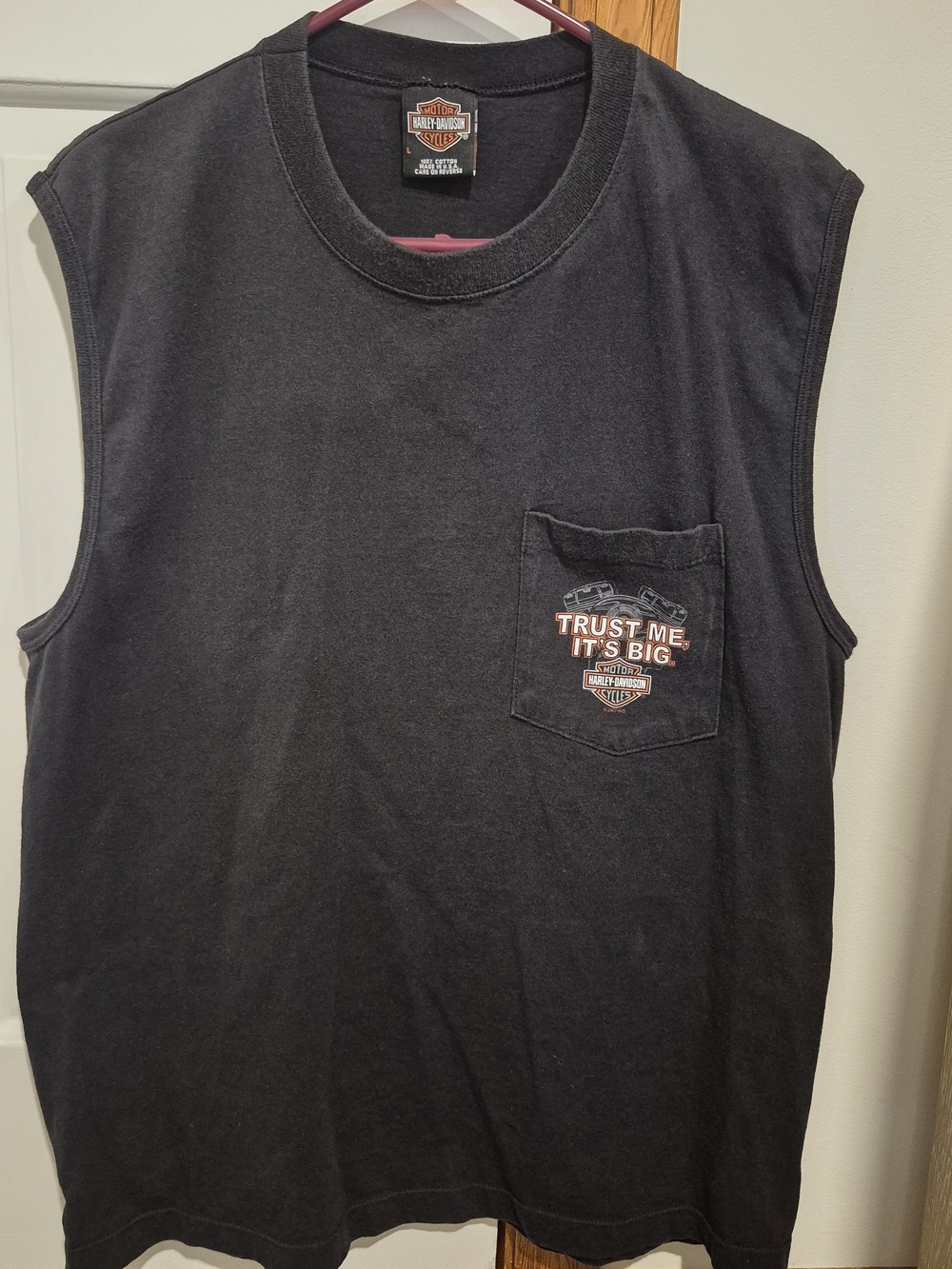 Harley-Davidson Black Sleeveless Pocket Tee with Orange Accent